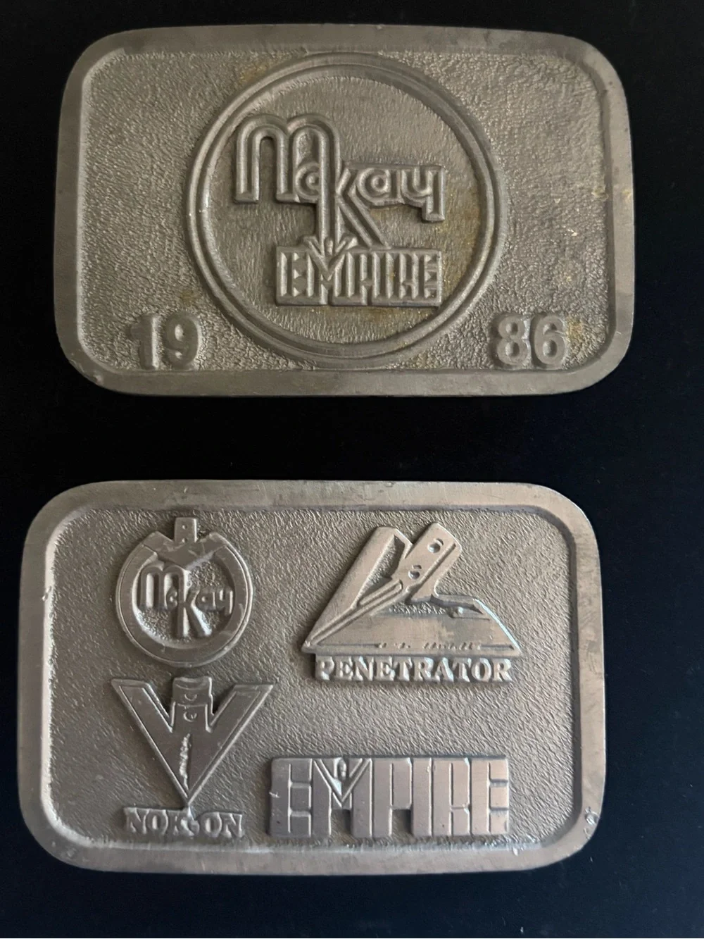 Vintage McKay Empire 1986, 1988 Pewter Belt Buckles Limited Edition - Set of 2